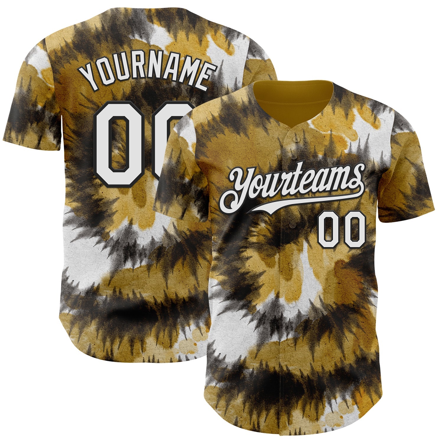 Custom Tie Dye White-Black Shibori Pattern Authentic Baseball Jersey - Main View