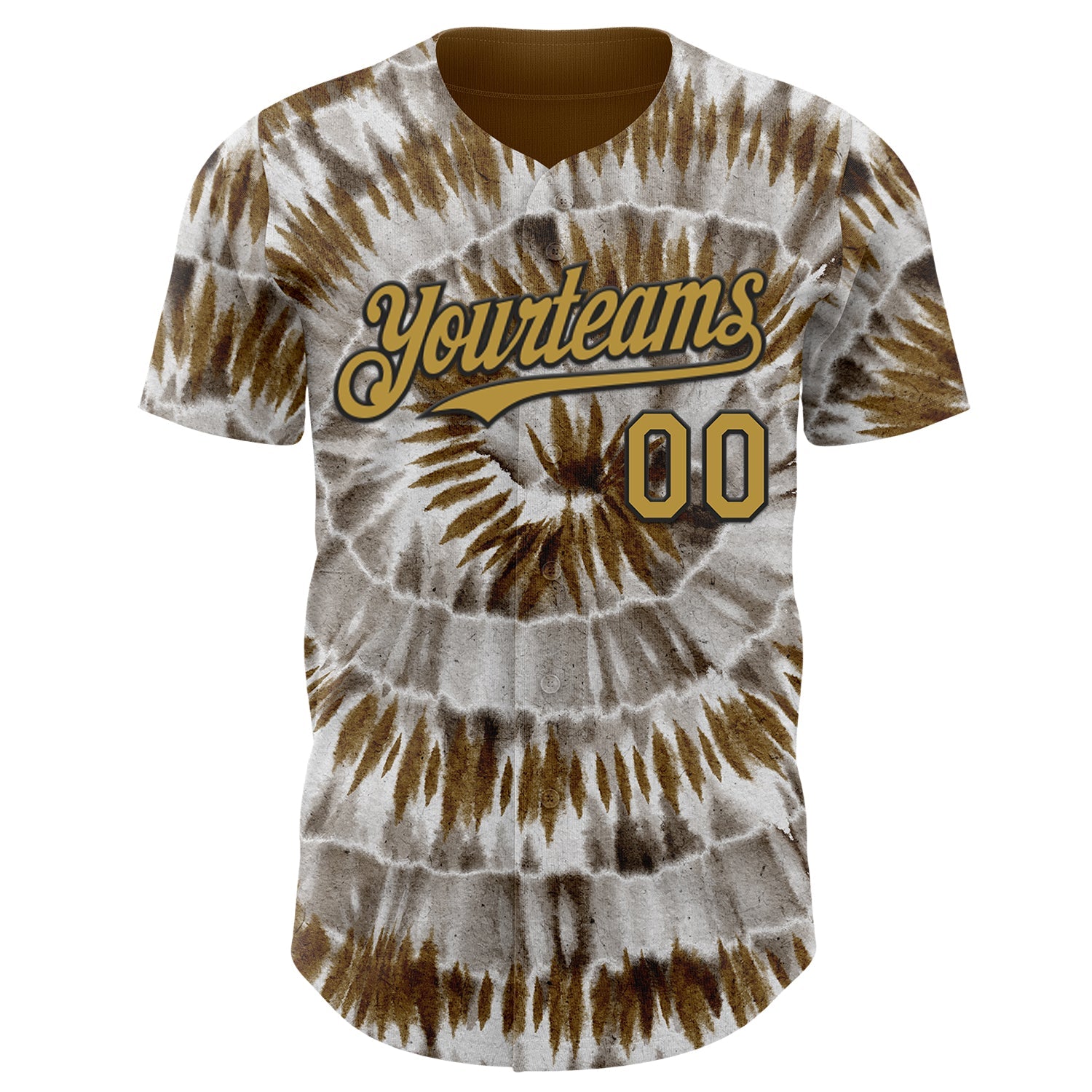 Custom Tie Dye Old Gold-Black Shibori Pattern Authentic Baseball Jersey view 2