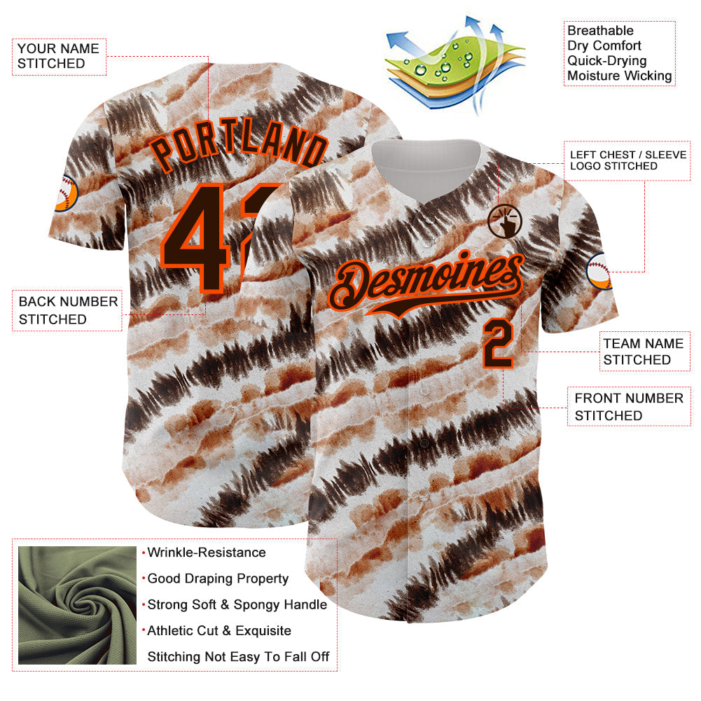 Custom Tie Dye Brown-Orange Shibori Pattern Authentic Baseball Jersey view 3