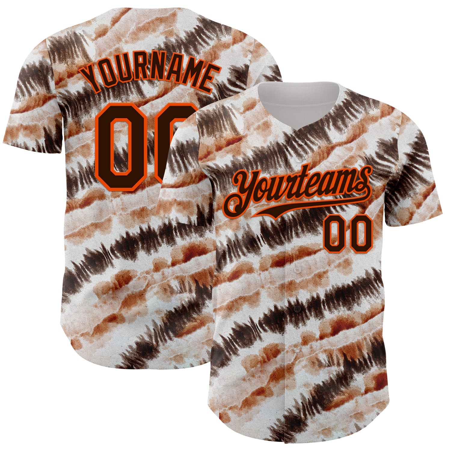 Custom Tie Dye Brown-Orange Shibori Pattern Authentic Baseball Jersey - Main View