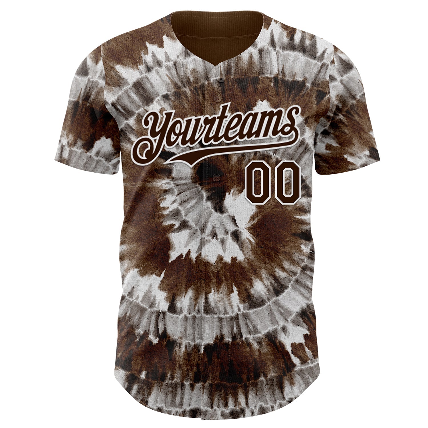 Custom Tie Dye Brown-White Shibori Pattern Authentic Baseball Jersey view 2
