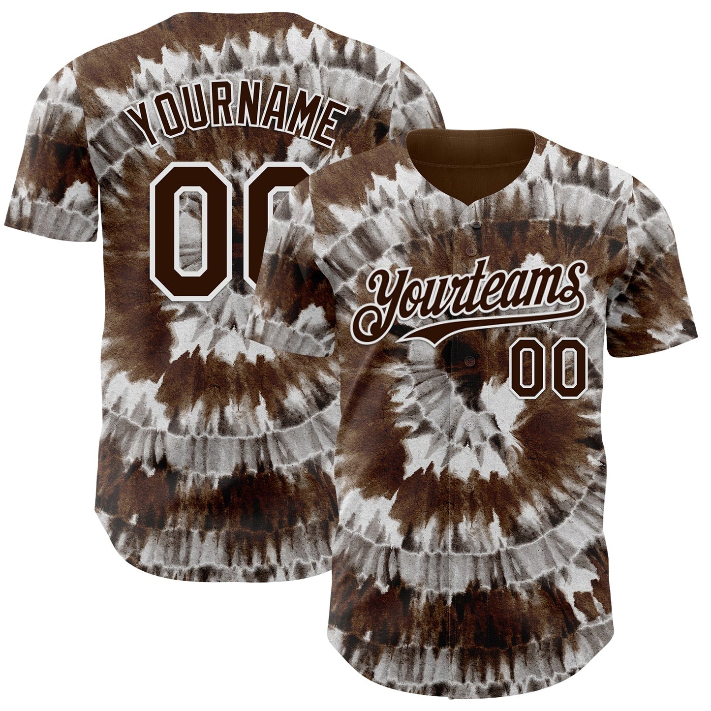 Custom Tie Dye Brown-White Shibori Pattern Authentic Baseball Jersey - Main View