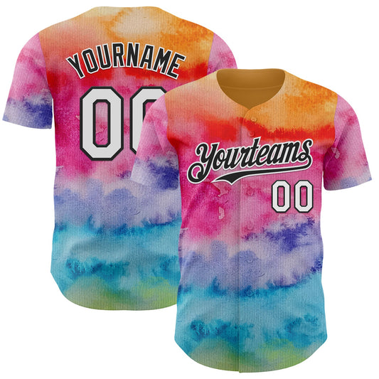 Custom Tie Dye White-Black Shibori Pattern Authentic Baseball Jersey - Main View