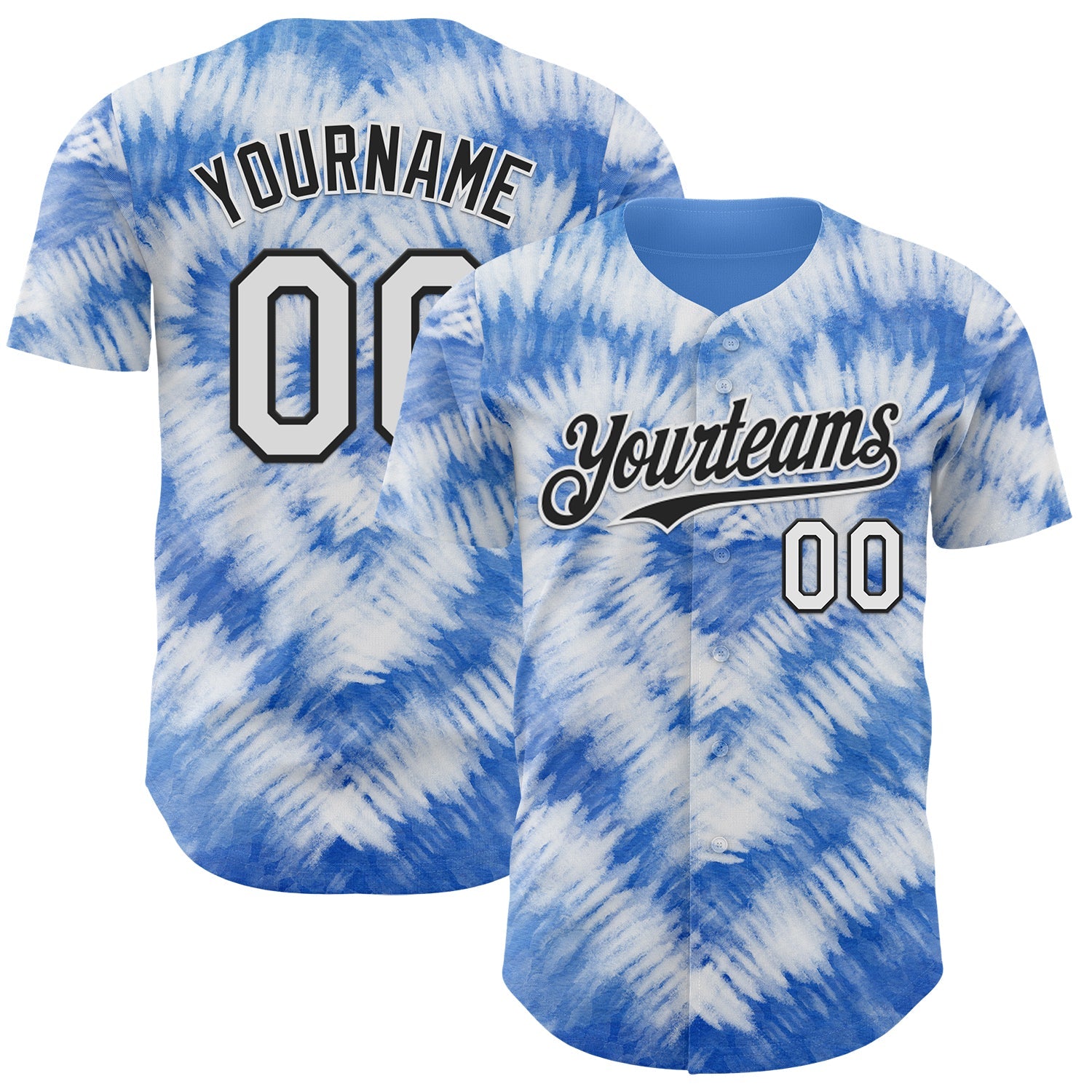Custom Tie Dye White-Black Shibori Pattern Authentic Baseball Jersey - Main View