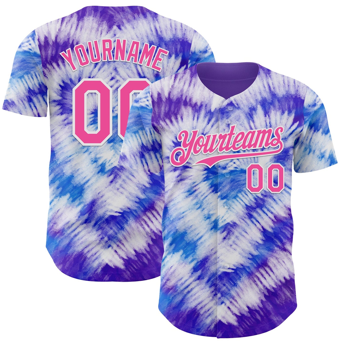 Custom Tie Dye Pink-White Shibori Pattern Authentic Baseball Jersey - Main View