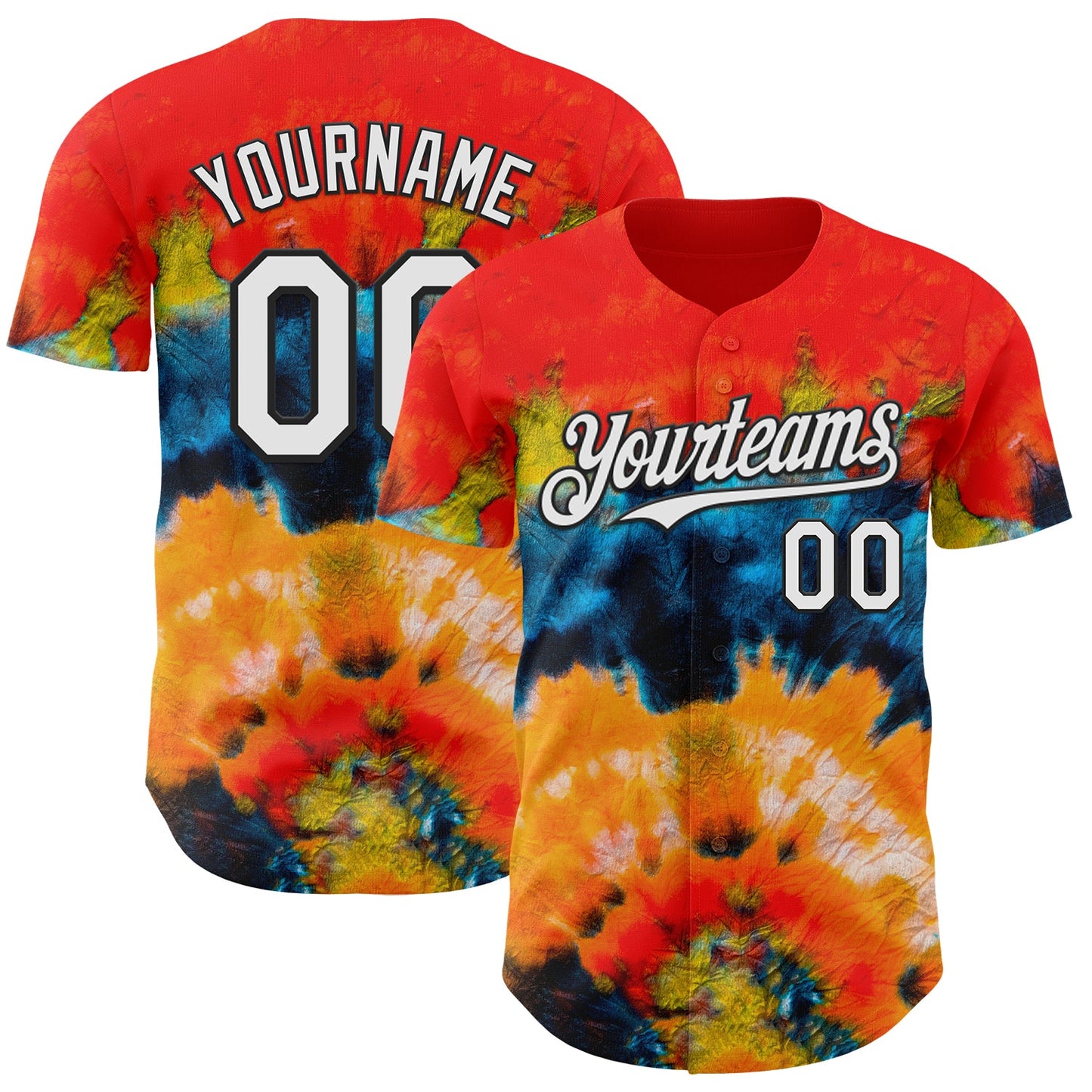 Custom Tie Dye White-Black Shibori Pattern Authentic Baseball Jersey - Main View