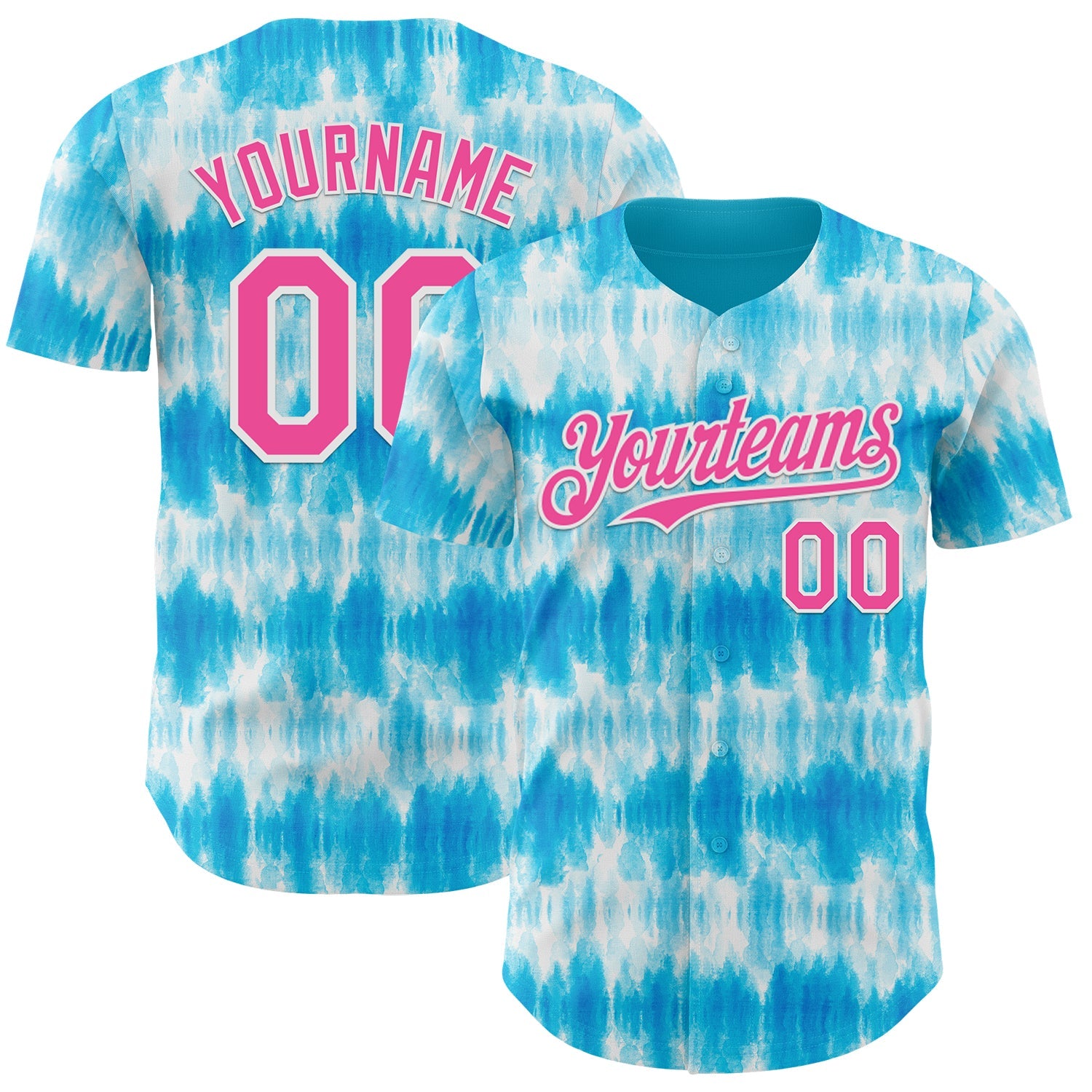 Custom Tie Dye Pink-White Shibori Pattern Authentic Baseball Jersey - Main View