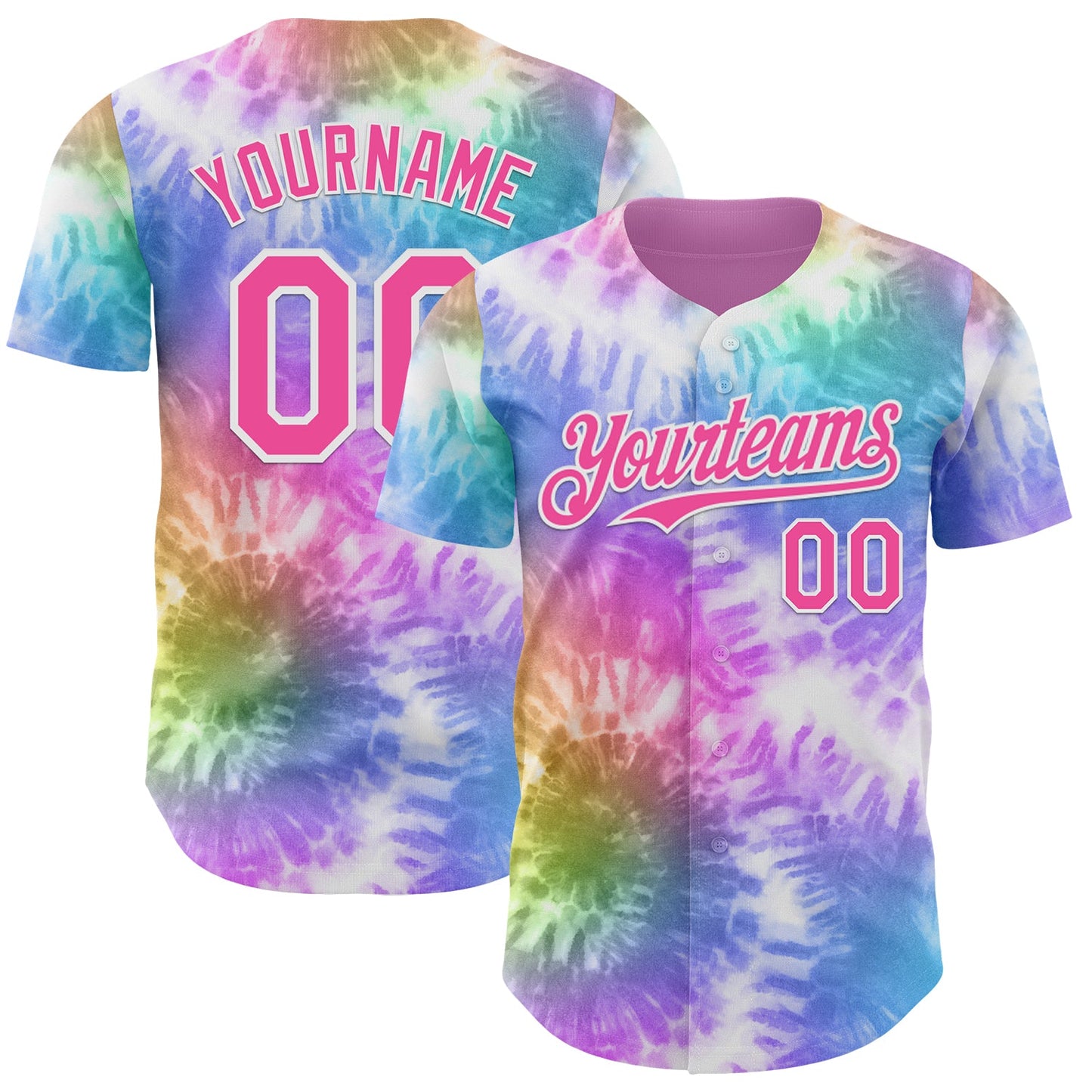 Custom Tie Dye Pink-White Shibori Pattern Authentic Baseball Jersey - Main View