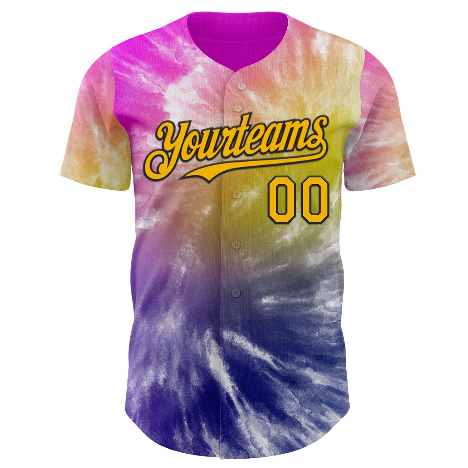 Custom Tie Dye Gold-Black Shibori Pattern Authentic Baseball Jersey view 2