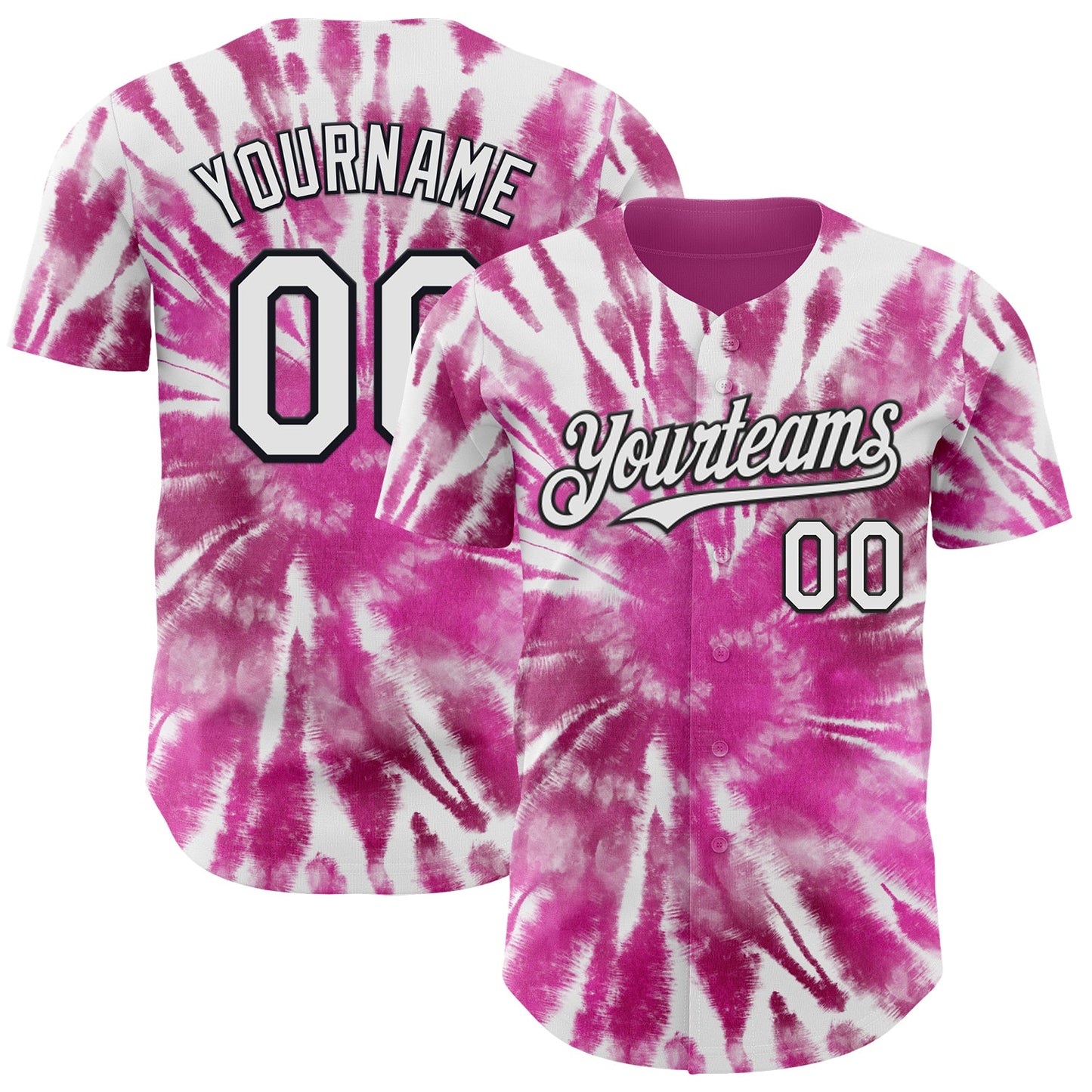 Custom Tie Dye White-Black Shibori Pattern Authentic Baseball Jersey - Main View