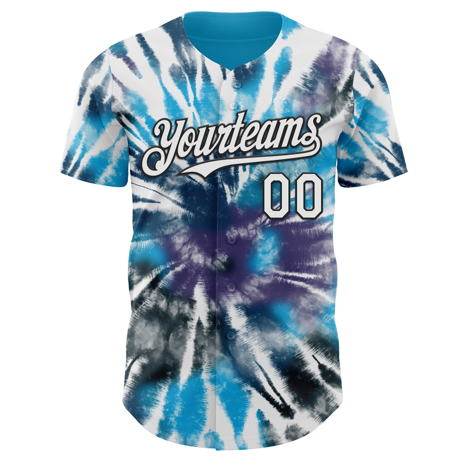 Custom Tie Dye White-Black Shibori Pattern Authentic Baseball Jersey view 2