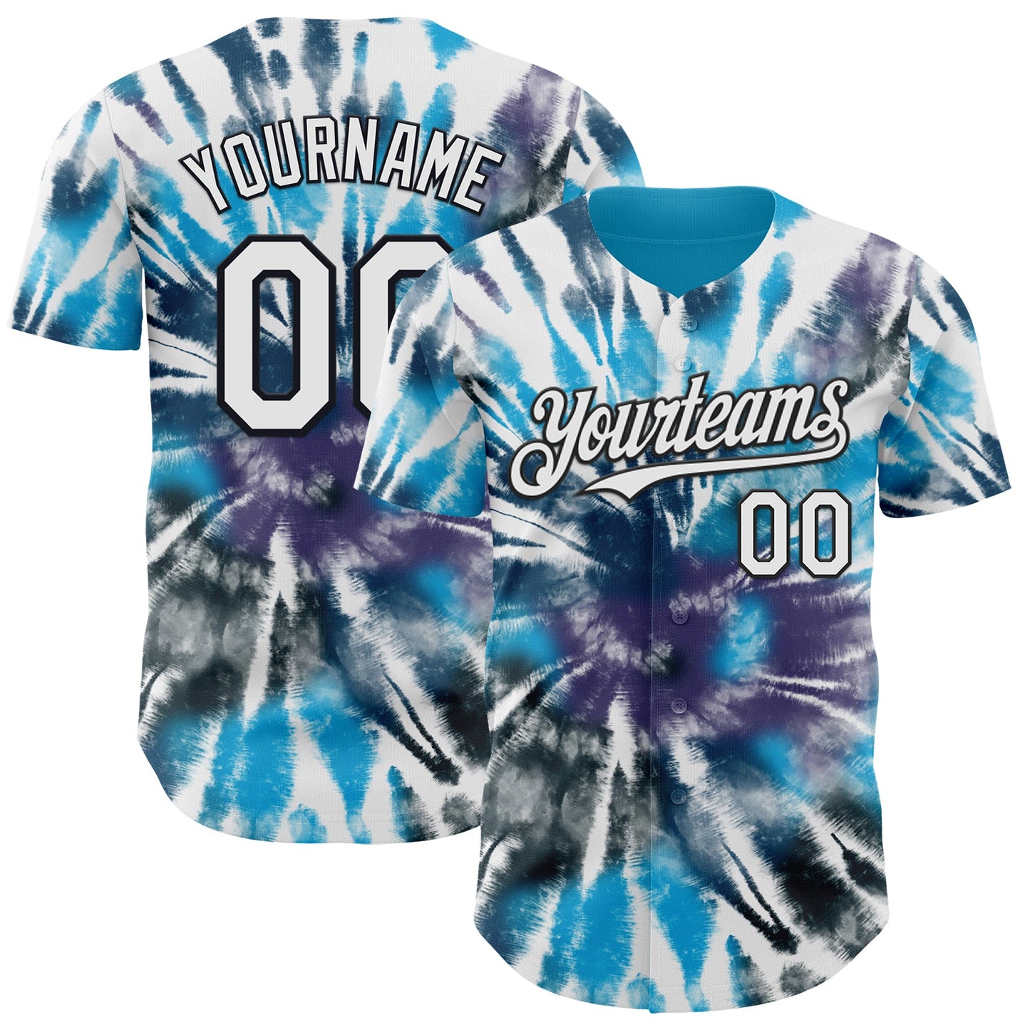 Custom Tie Dye White-Black Shibori Pattern Authentic Baseball Jersey - Main View
