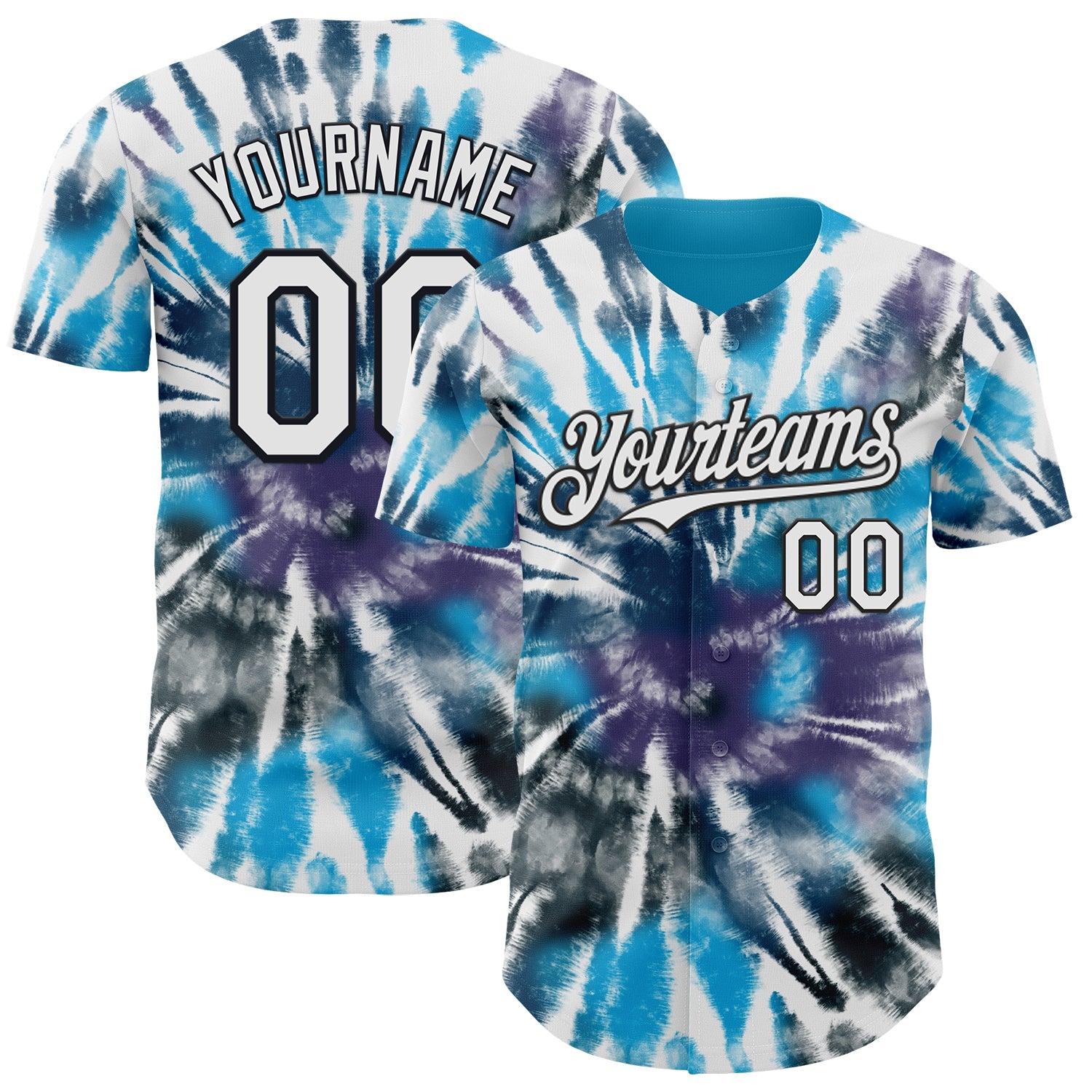 Custom Tie Dye White-Black Shibori Pattern Authentic Baseball Jersey - Main View