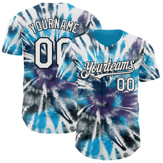 Custom Tie Dye White-Black Shibori Pattern Authentic Baseball Jersey - Main View