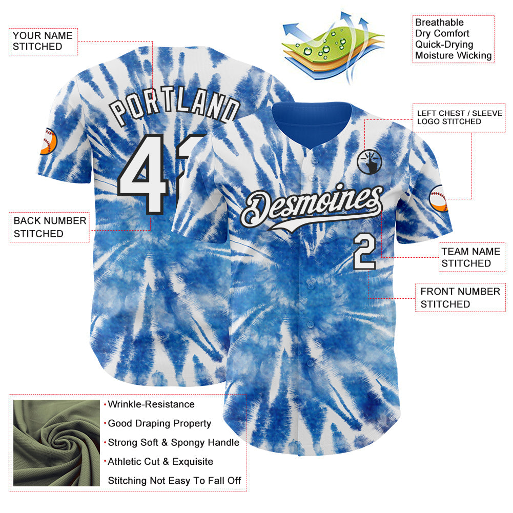 Custom Tie Dye White-Black Shibori Pattern Authentic Baseball Jersey view 3