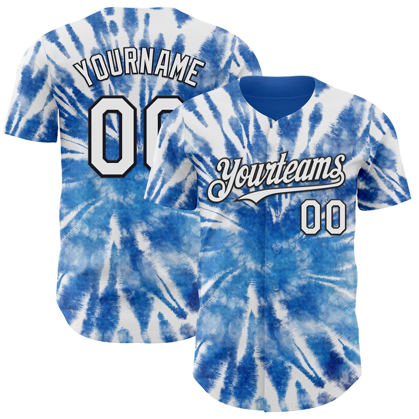 Custom Tie Dye White-Black Shibori Pattern Authentic Baseball Jersey - Main View