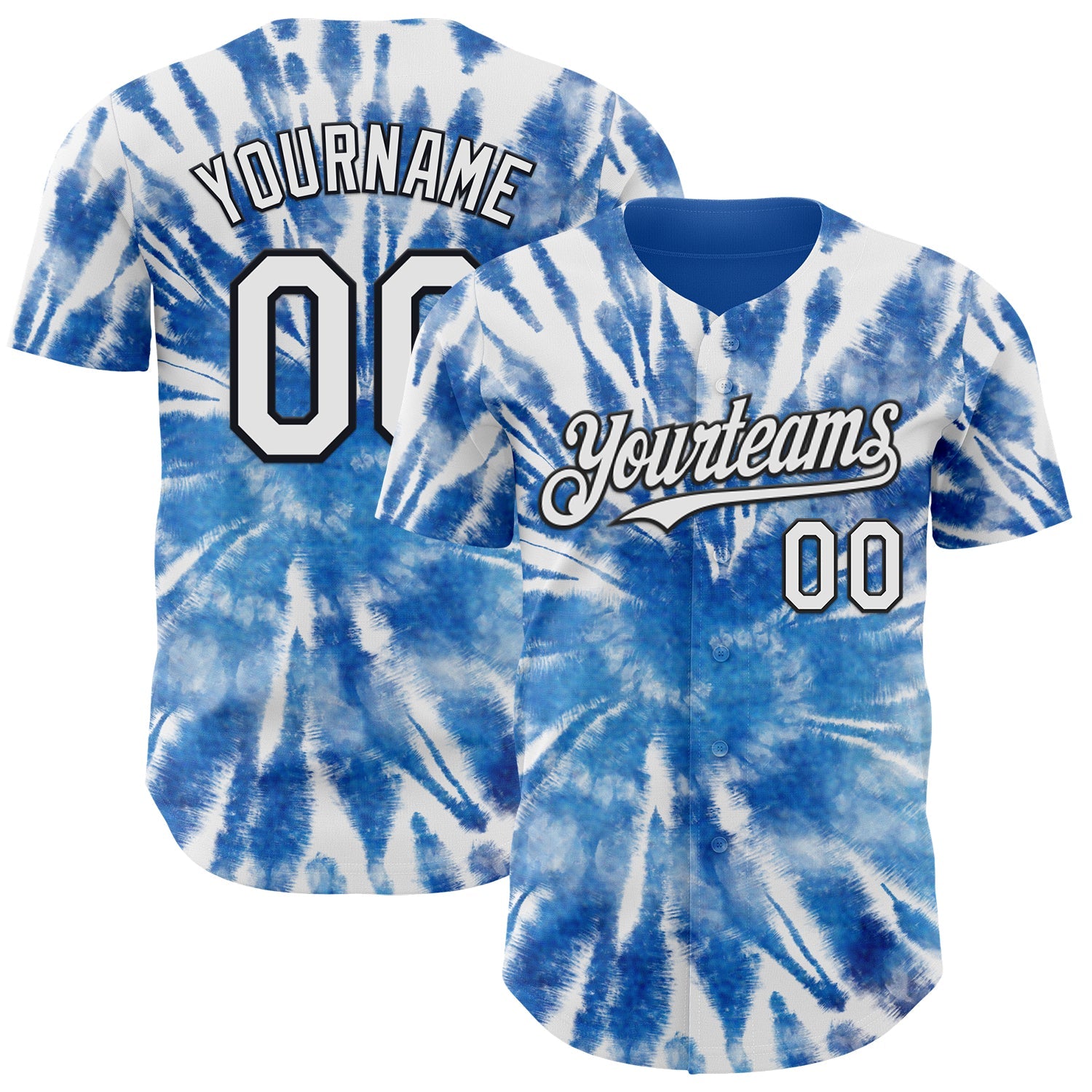 Custom Tie Dye White-Black Shibori Pattern Authentic Baseball Jersey - Main View