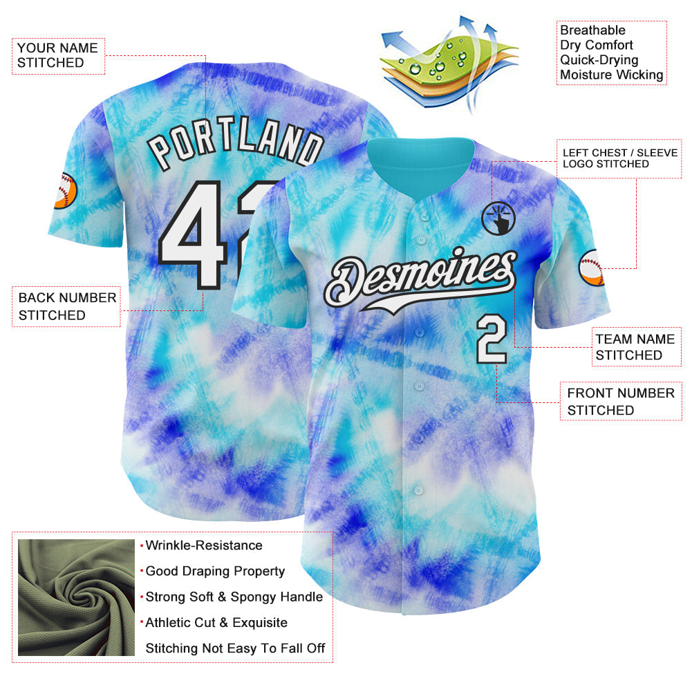 Custom Tie Dye White-Black Shibori Pattern Authentic Baseball Jersey view 3
