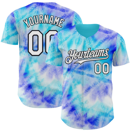 Custom Tie Dye White-Black Shibori Pattern Authentic Baseball Jersey - Main View