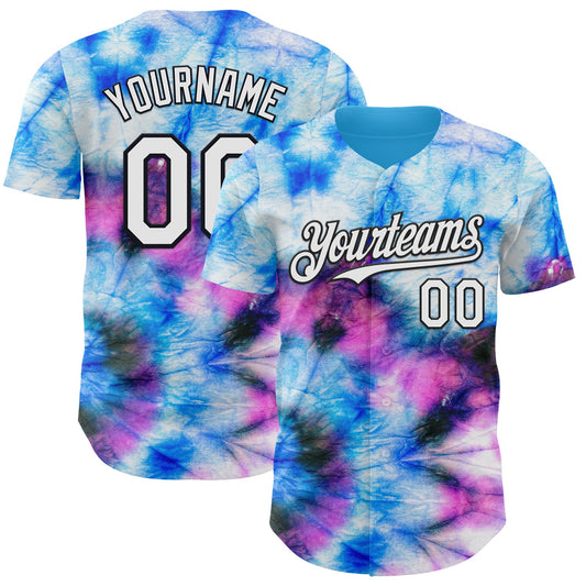 Custom Tie Dye White-Black Shibori Pattern Authentic Baseball Jersey - Main View