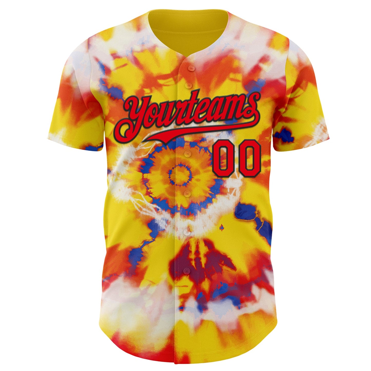 Custom Tie Dye Fire Red-Black Shibori Pattern Authentic Baseball Jersey view 2