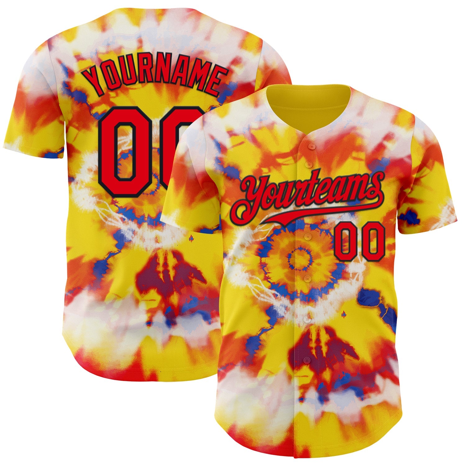 Custom Tie Dye Fire Red-Black Shibori Pattern Authentic Baseball Jersey - Main View