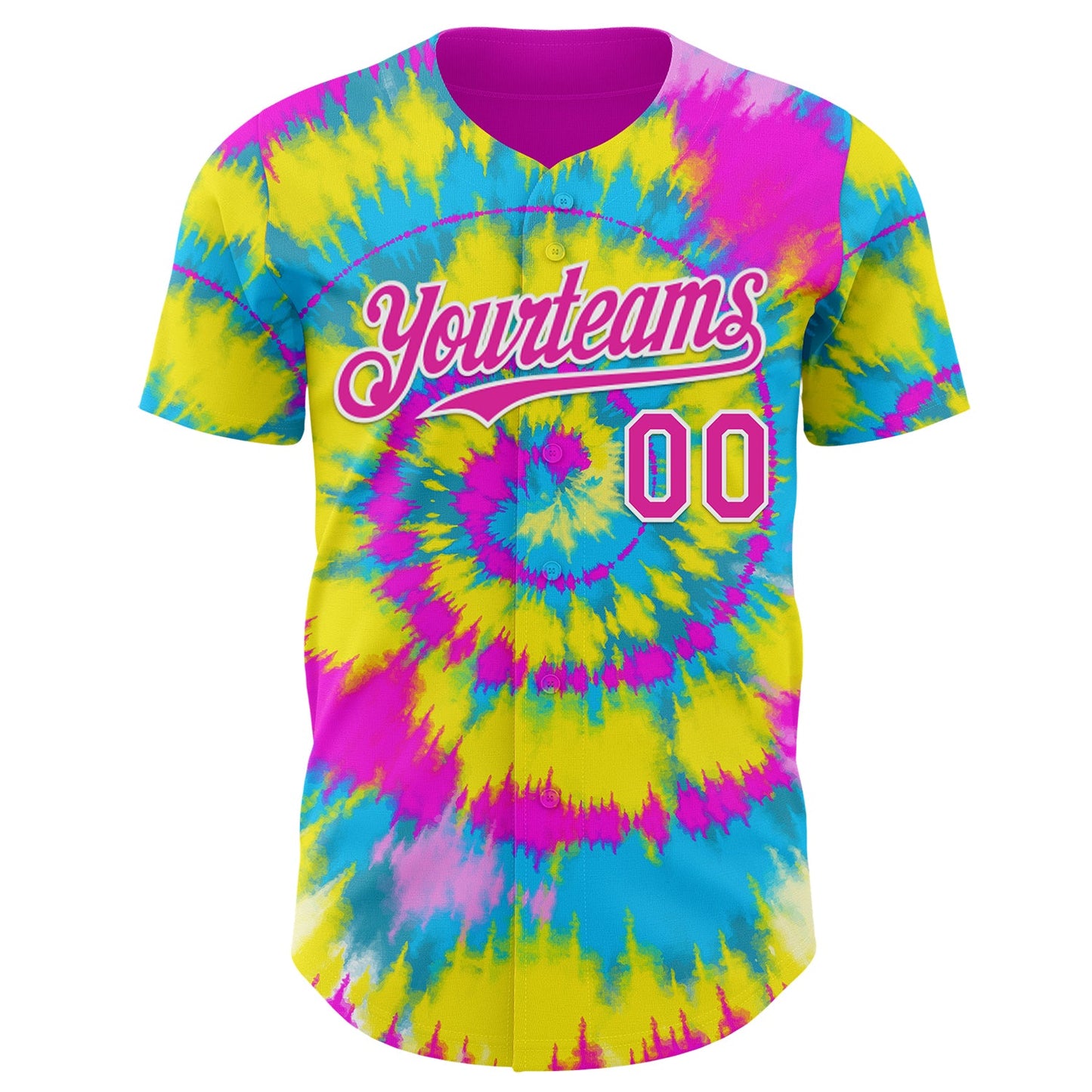 Custom Tie Dye Deep Pink-White Shibori Pattern Authentic Baseball Jersey view 2