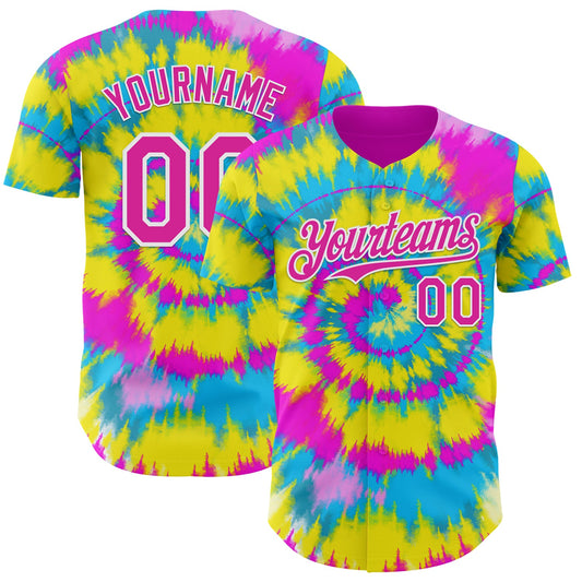 Custom Tie Dye Deep Pink-White Shibori Pattern Authentic Baseball Jersey - Main View