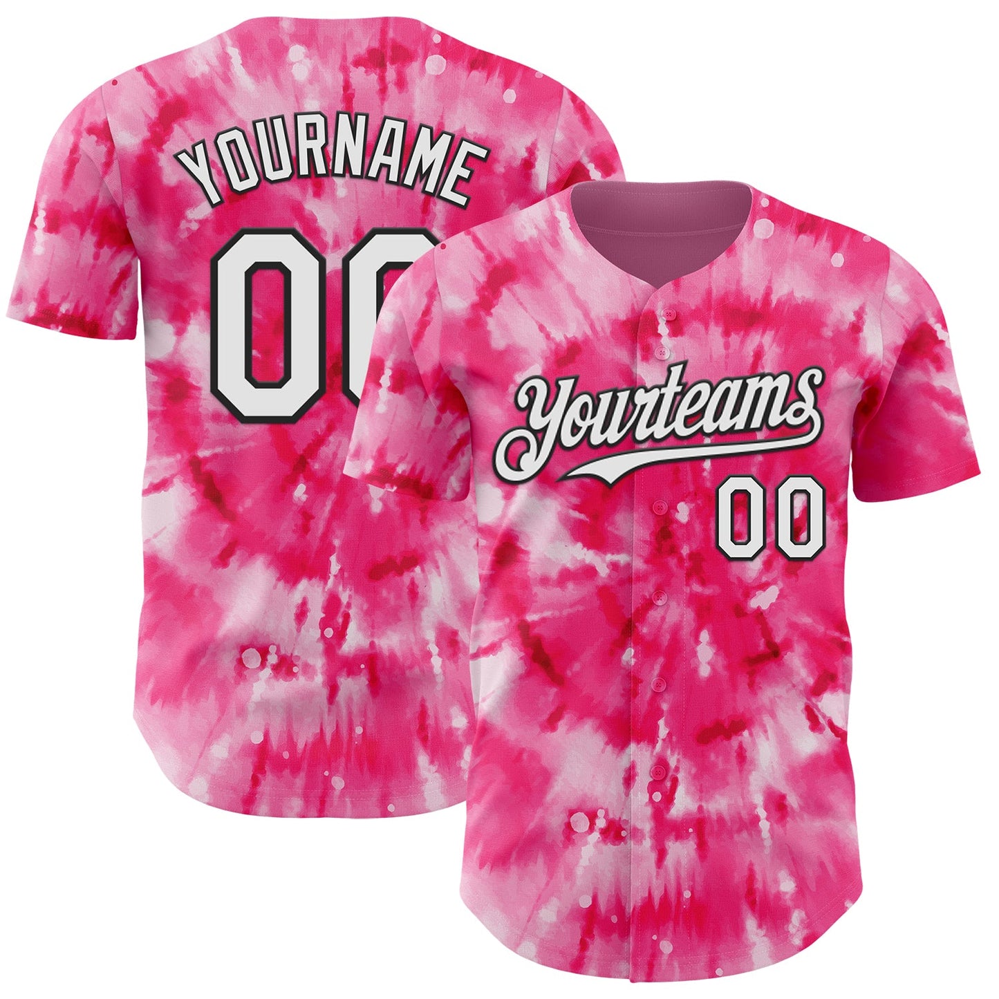 Custom Tie Dye White-Black Shibori Pattern Authentic Baseball Jersey - Main View