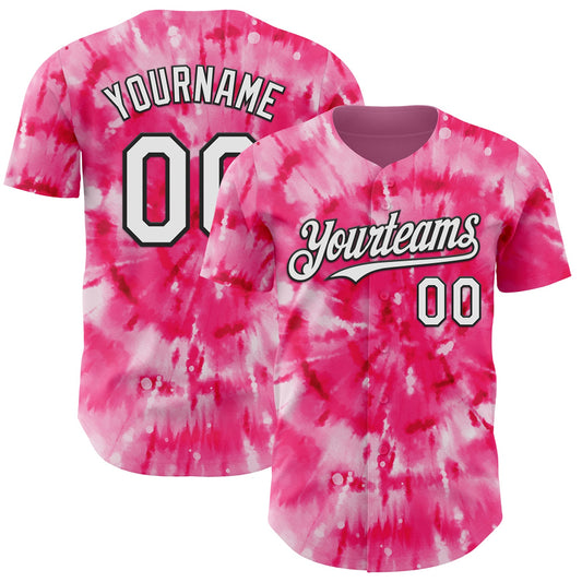 Custom Tie Dye White-Black Shibori Pattern Authentic Baseball Jersey - Main View