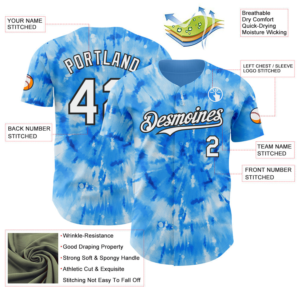 Custom Tie Dye White-Black Shibori Pattern Authentic Baseball Jersey view 3