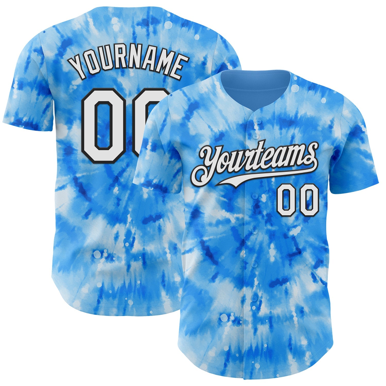 Custom Tie Dye White-Black Shibori Pattern Authentic Baseball Jersey - Main View