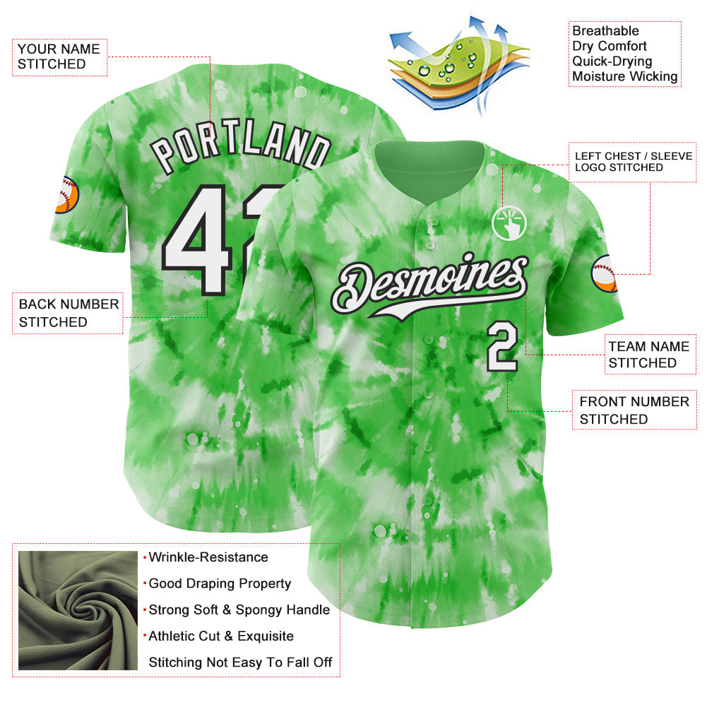 Custom Tie Dye White-Black Shibori Pattern Authentic Baseball Jersey view 3
