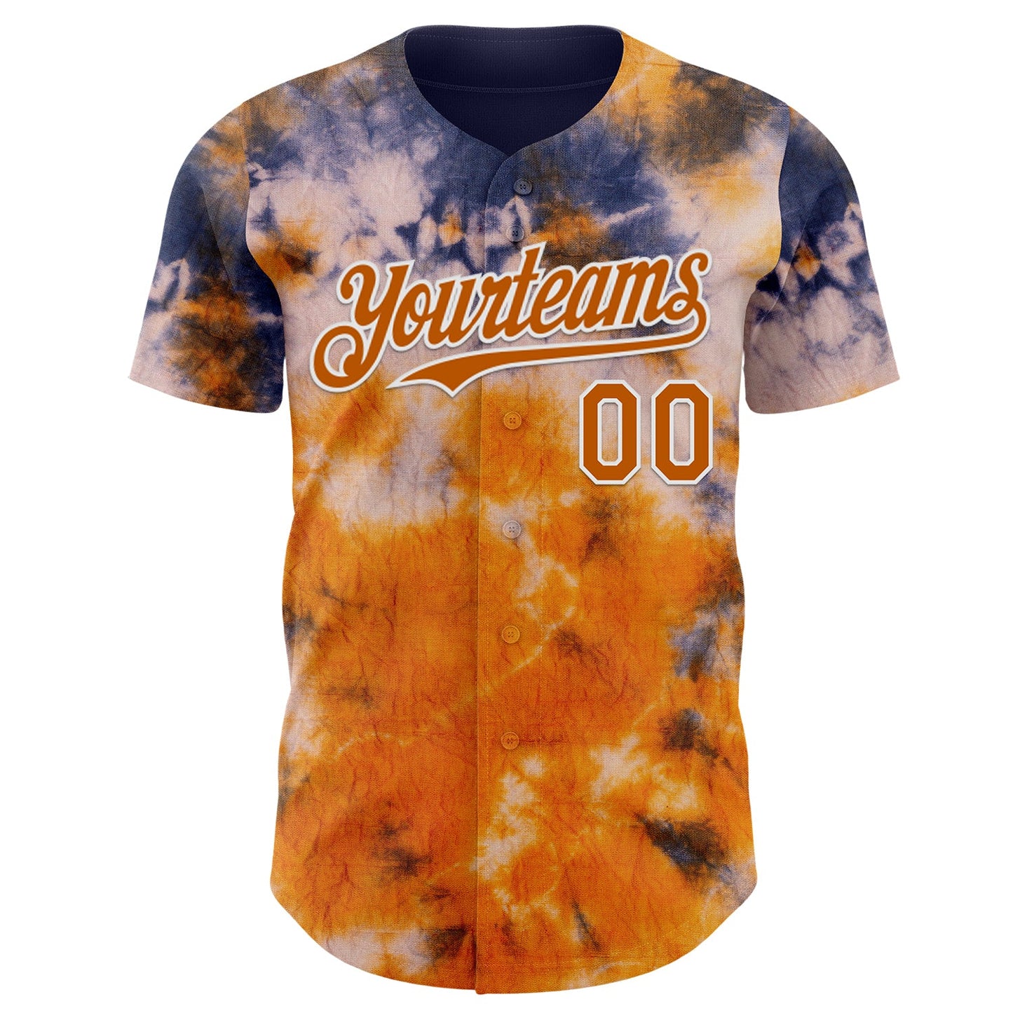 Custom Tie Dye Texas Orange-White Shibori Pattern Authentic Baseball Jersey view 2