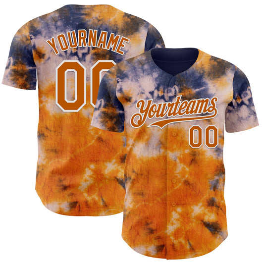 Custom Tie Dye Texas Orange-White Shibori Pattern Authentic Baseball Jersey - Main View