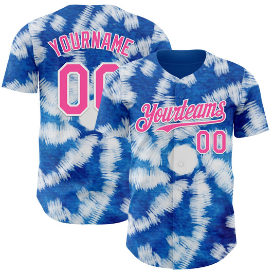 Custom Tie Dye Pink-White Shibori Pattern Authentic Baseball Jersey - Main View
