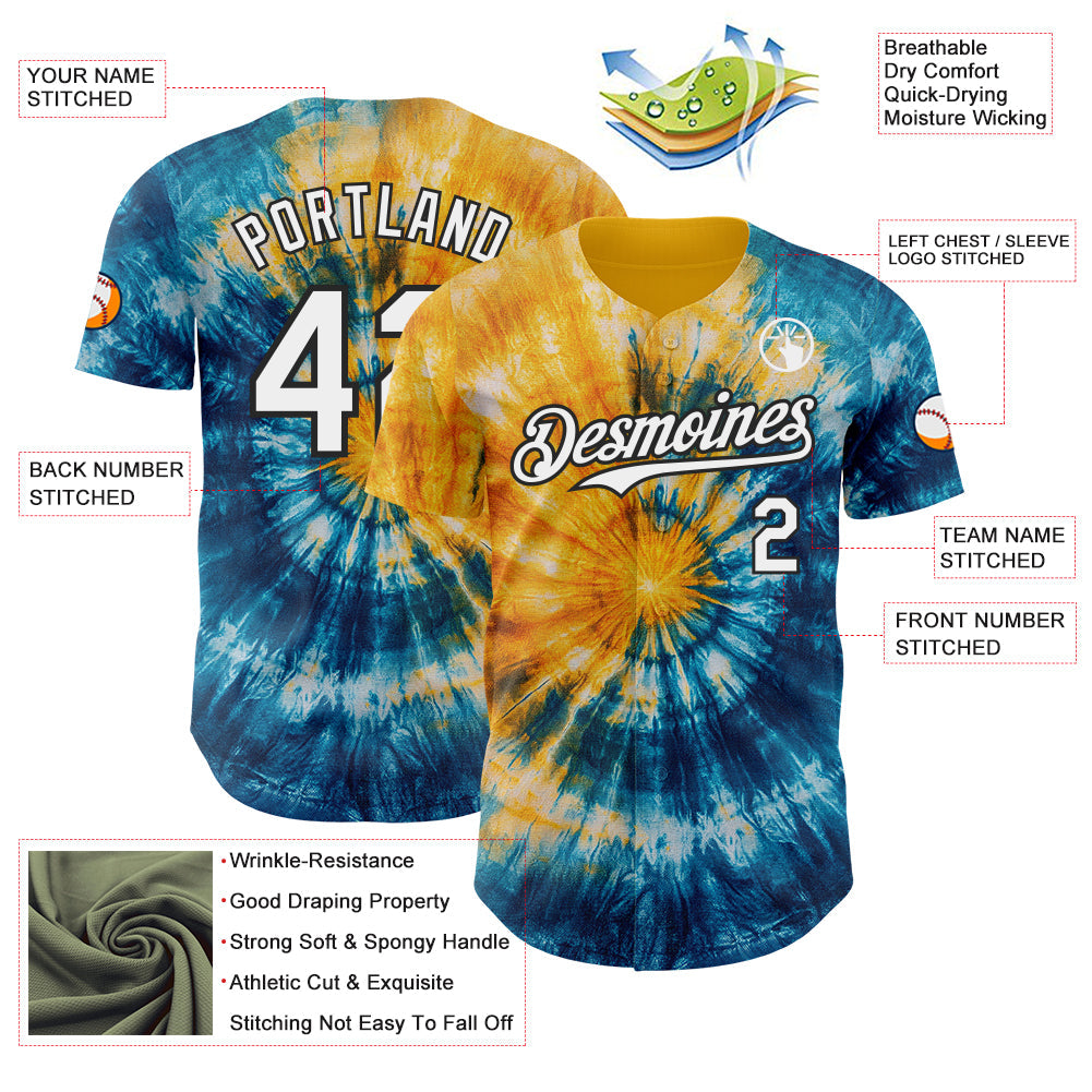 Custom Tie Dye White-Black Shibori Pattern Authentic Baseball Jersey view 3