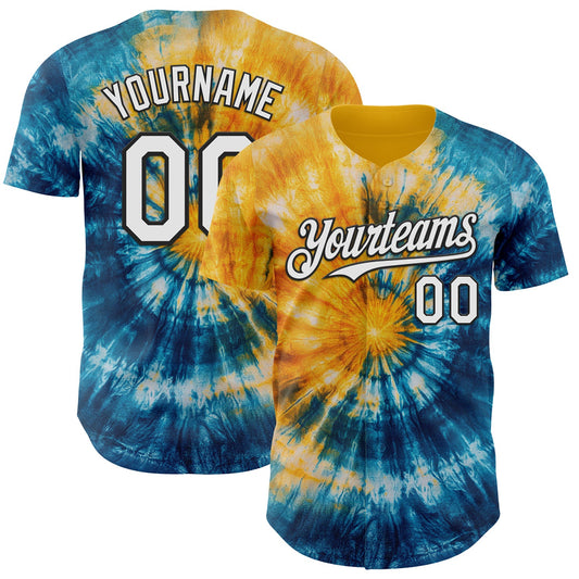 Custom Tie Dye White-Black Shibori Pattern Authentic Baseball Jersey - Main View
