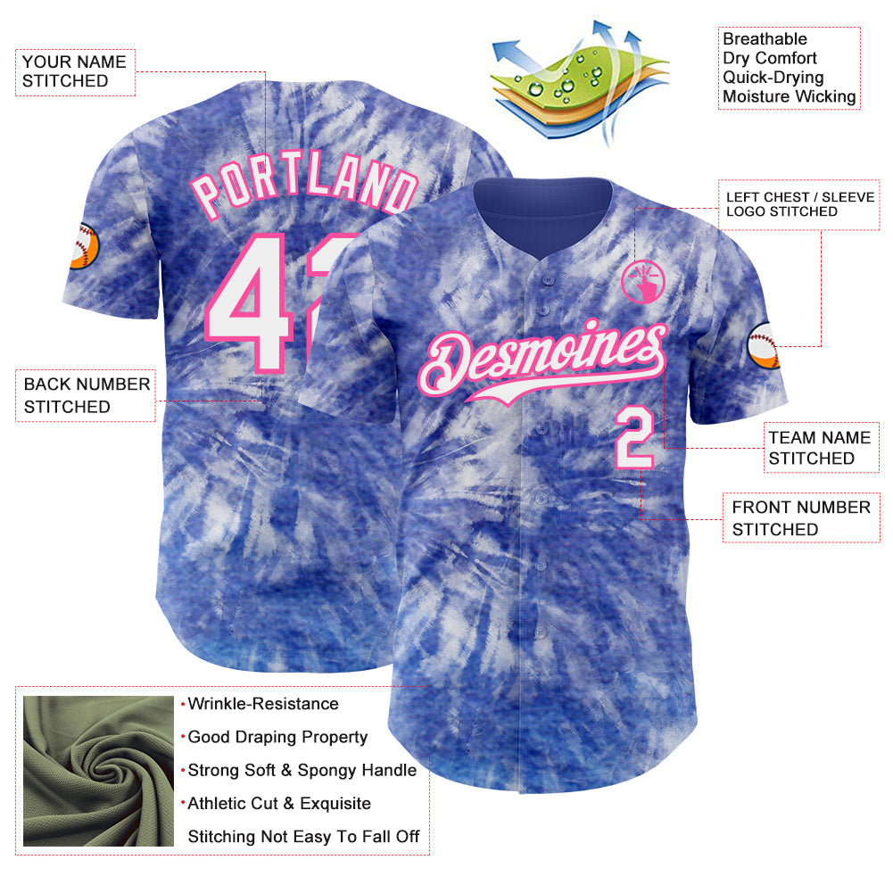 Custom Tie Dye White-Pink Shibori Pattern Authentic Baseball Jersey view 3
