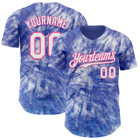 Custom Tie Dye White-Pink Shibori Pattern Authentic Baseball Jersey - Main View