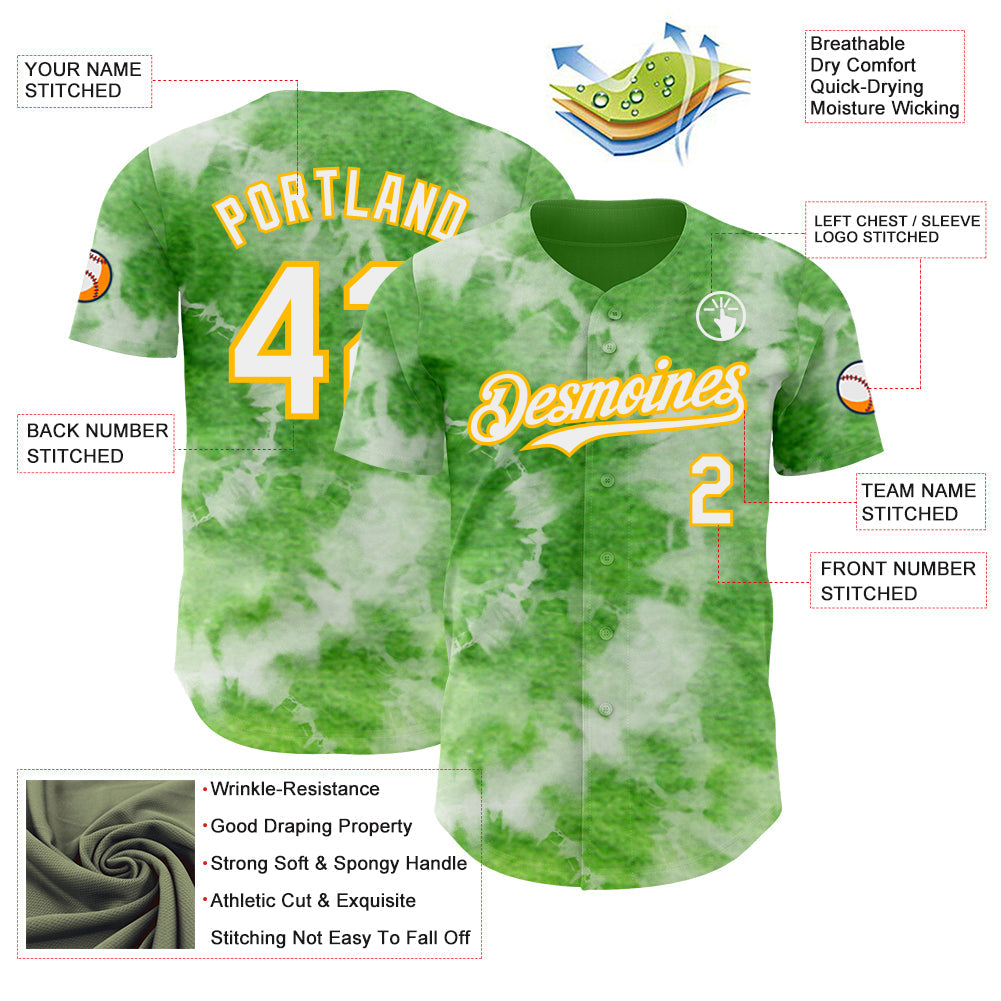 Custom Tie Dye White-Gold Shibori Pattern Authentic Baseball Jersey view 3