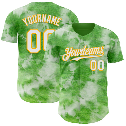 Custom Tie Dye White-Gold Shibori Pattern Authentic Baseball Jersey - Main View