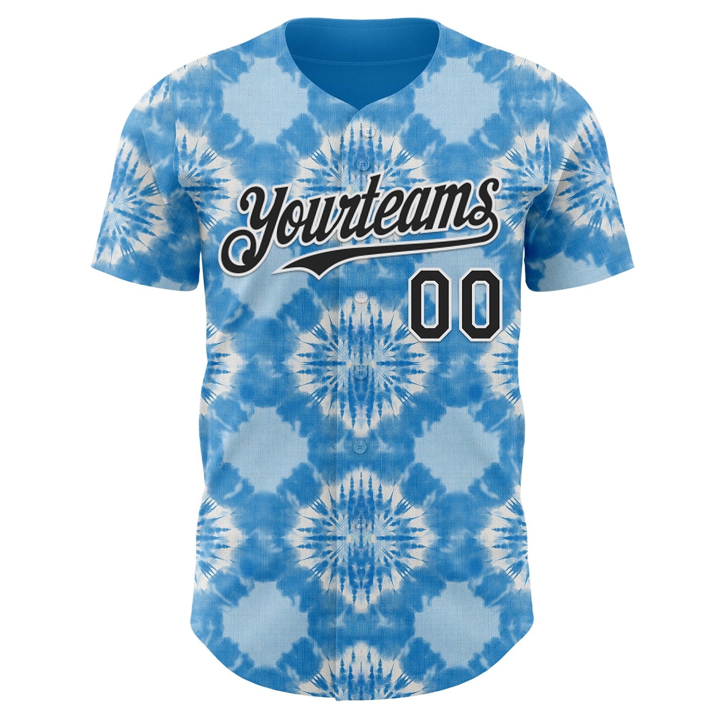 Custom Tie Dye Black-White Shibori Pattern Authentic Baseball Jersey view 2