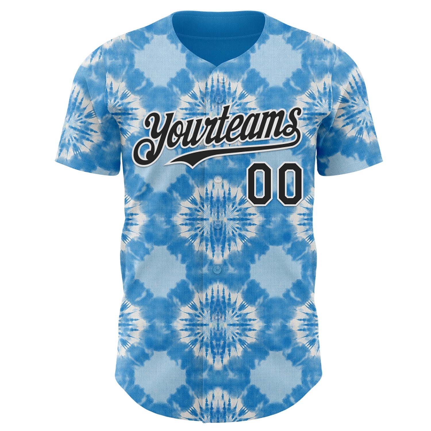 Custom Tie Dye Black-White Shibori Pattern Authentic Baseball Jersey view 2