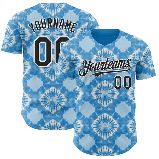 Custom Tie Dye Black-White Shibori Pattern Authentic Baseball Jersey - Main View