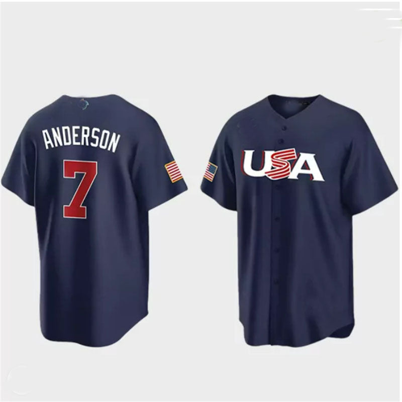 #7 Tim Anderson USA Baseball 2023 World Baseball Classic Jersey ¨C Navy Stitches Baseball Jerseys - Main View
