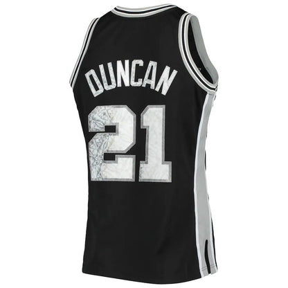 S.Antonio Spurs #21 Tim Duncan Mitchell & Ness 1996-97 Hardwood Classics  75th Anniversary Diamond Swingman Jersey  Black Stitched American Basketball Jersey - Main View