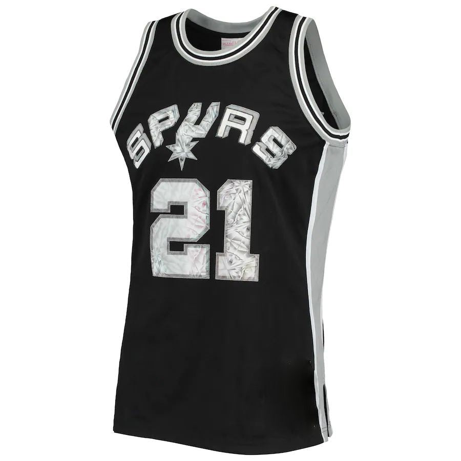 S.Antonio Spurs #21 Tim Duncan Mitchell & Ness 1996-97 Hardwood Classics 75th Anniversary Diamond Swingman Jersey Black Stitched American Basketball Jersey - Main View