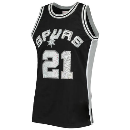 S.Antonio Spurs #21 Tim Duncan Mitchell & Ness 1996-97 Hardwood Classics 75th Anniversary Diamond Swingman Jersey Black Stitched American Basketball Jersey - Main View