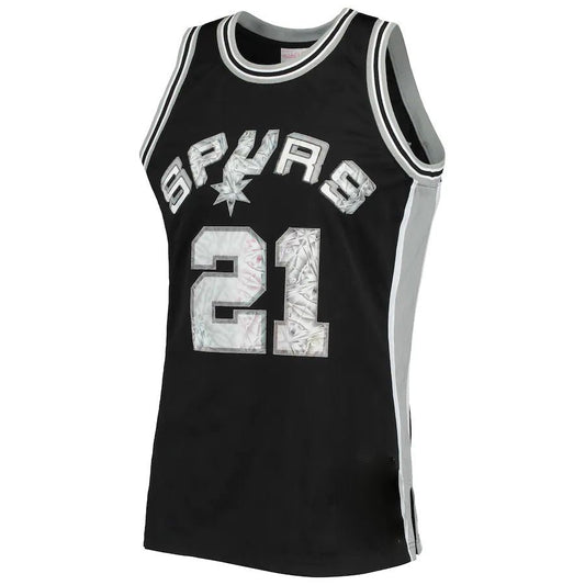 S.Antonio Spurs #21 Tim Duncan Mitchell & Ness 1996-97 Hardwood Classics 75th Anniversary Diamond Swingman Jersey Black Stitched American Basketball Jersey - Main View